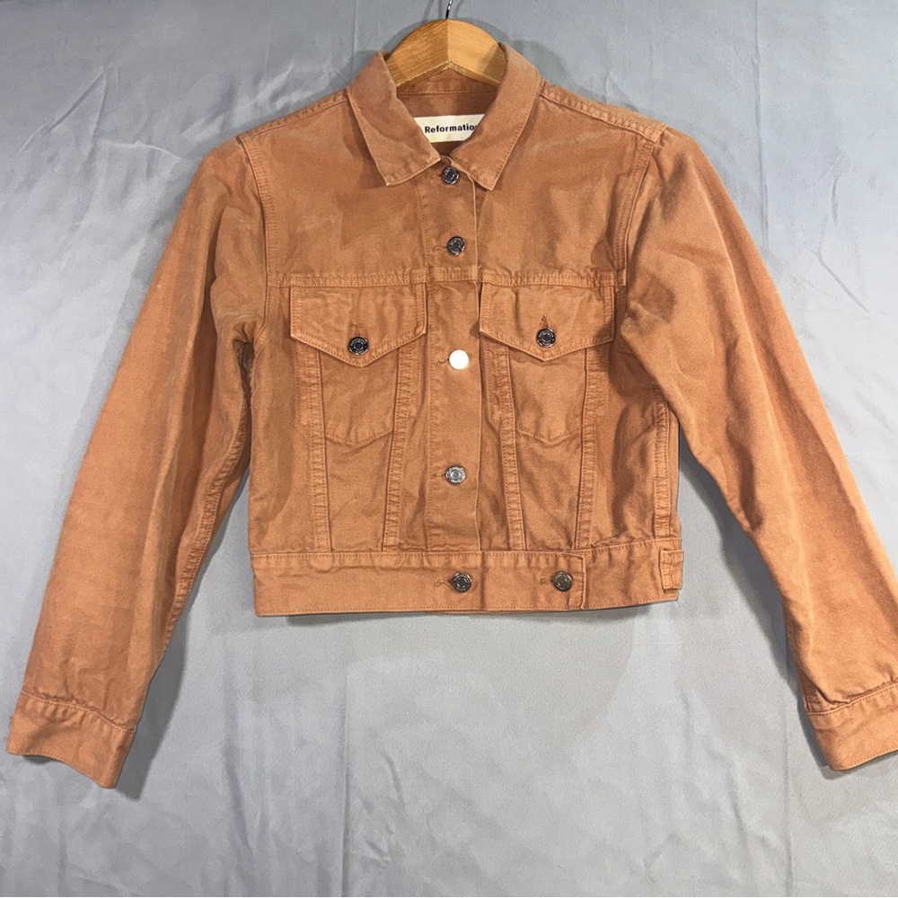 Reformation Ford Jacket Womens XS Brown Twill Trucker Button Front Cropped